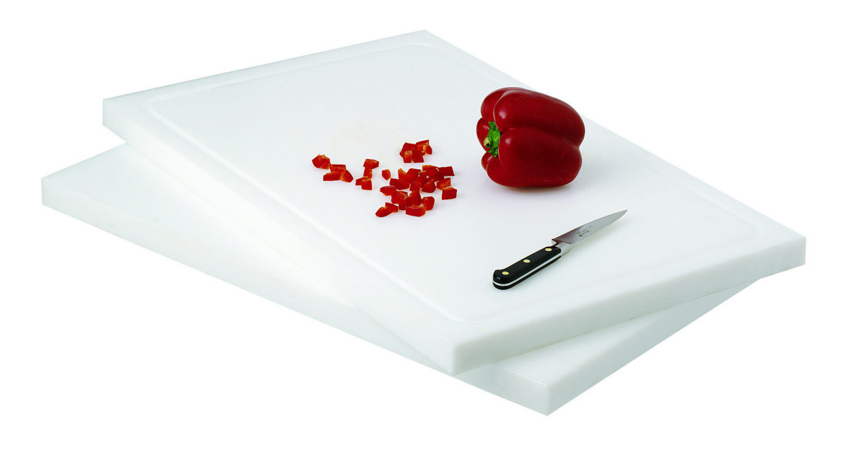 Schneidebrett aus hochdichtem Polyethylen (HDPE) weiß 53x32,5 cm GN 1/1 mit Saftrille nicht wendbar Pro.cooker